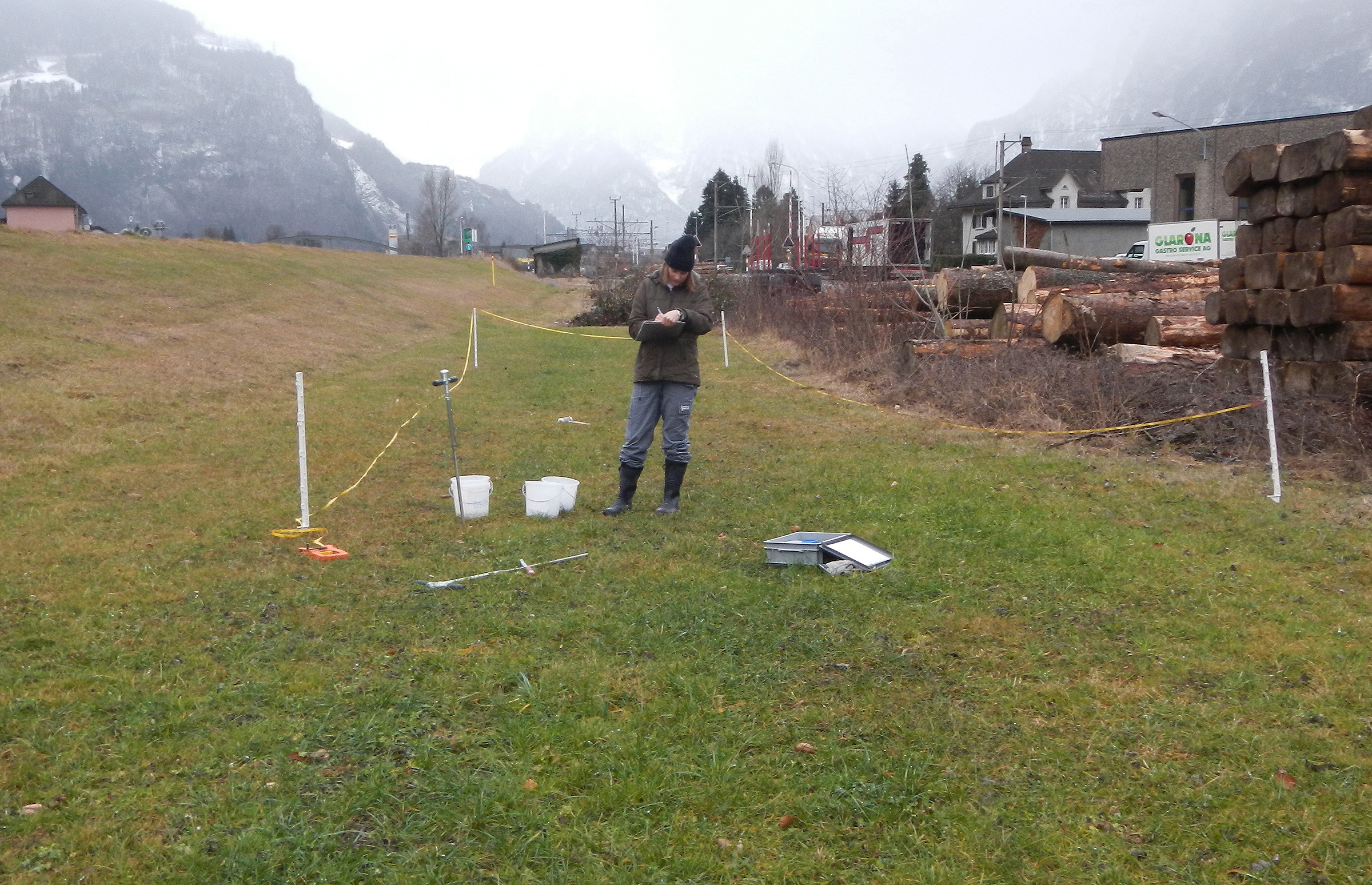 Taking composite soil samples to test for the presence of contaminants