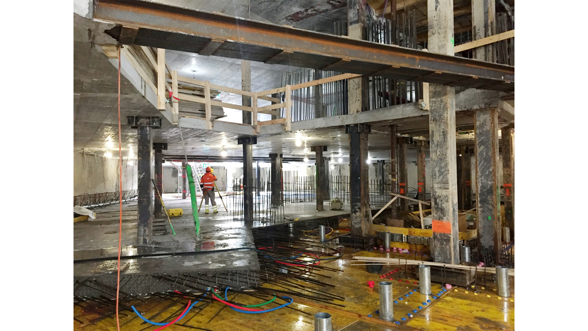 Work progresses on the underground levels in compliance with the strictest of work-safety requirements, including emergency lighting, escape routes, and ventilation.